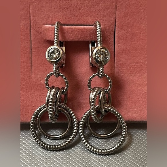 Judith Ripka Drop Hoop Earrings ~ like new - Picture 2 of 5